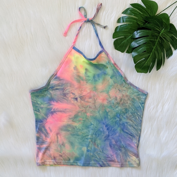 Tops - Neon tie dye halter tank top